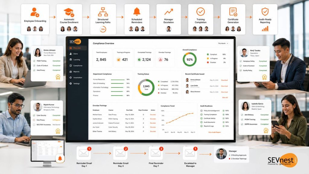 Compliance without chasing employees through automated workforce learning and compliance management Compliance without chasing employees through automated workforce learning and compliance management